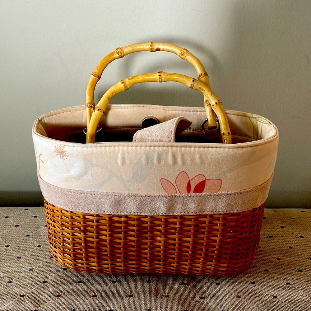 Wicker/cloth handbag